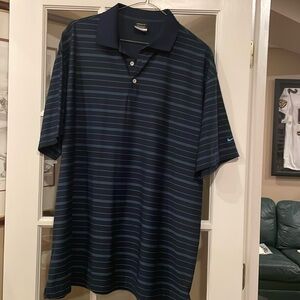 Men’s Nike Golf Polo, navy with thin, light stripes. Size XXL